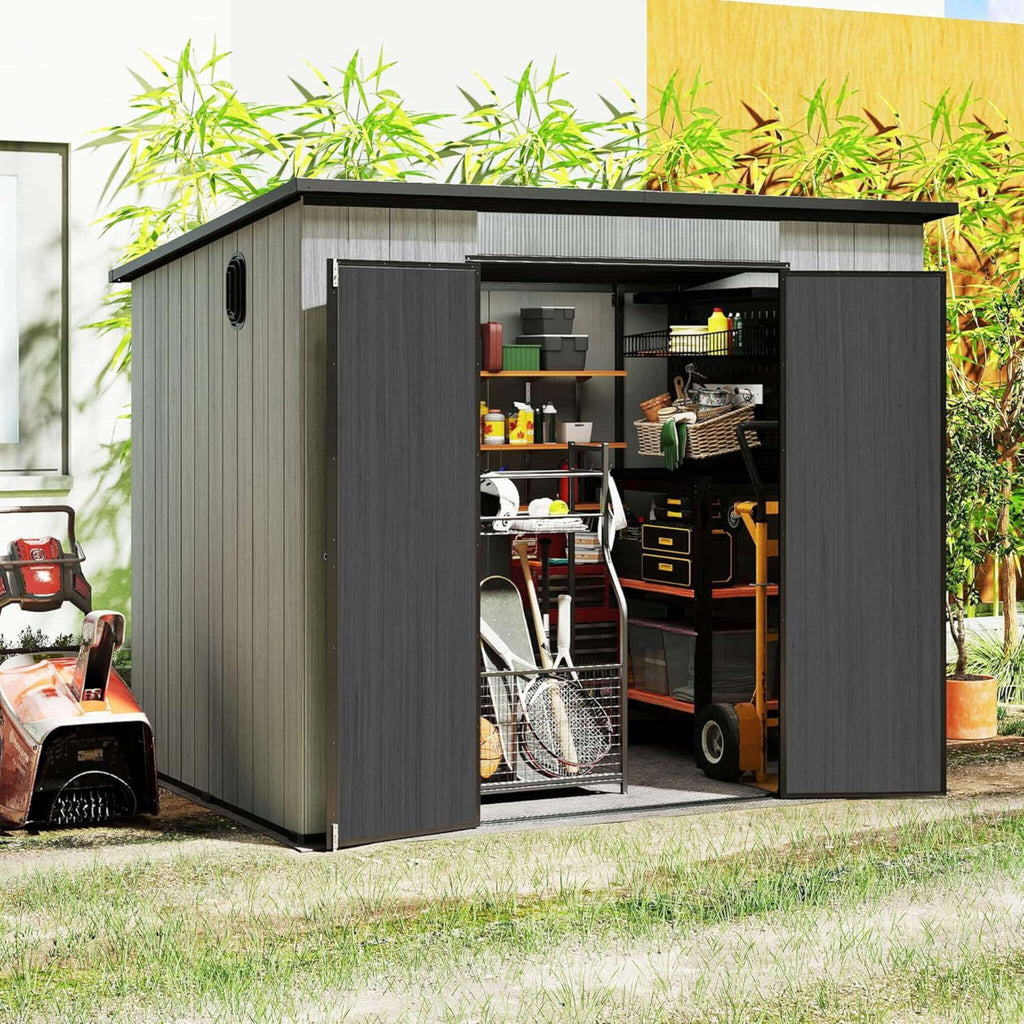 [06X08FT] Alora Outdoor Resin Storage Shed With Lockable Double Doors And Sloping Roof (SAK73286)