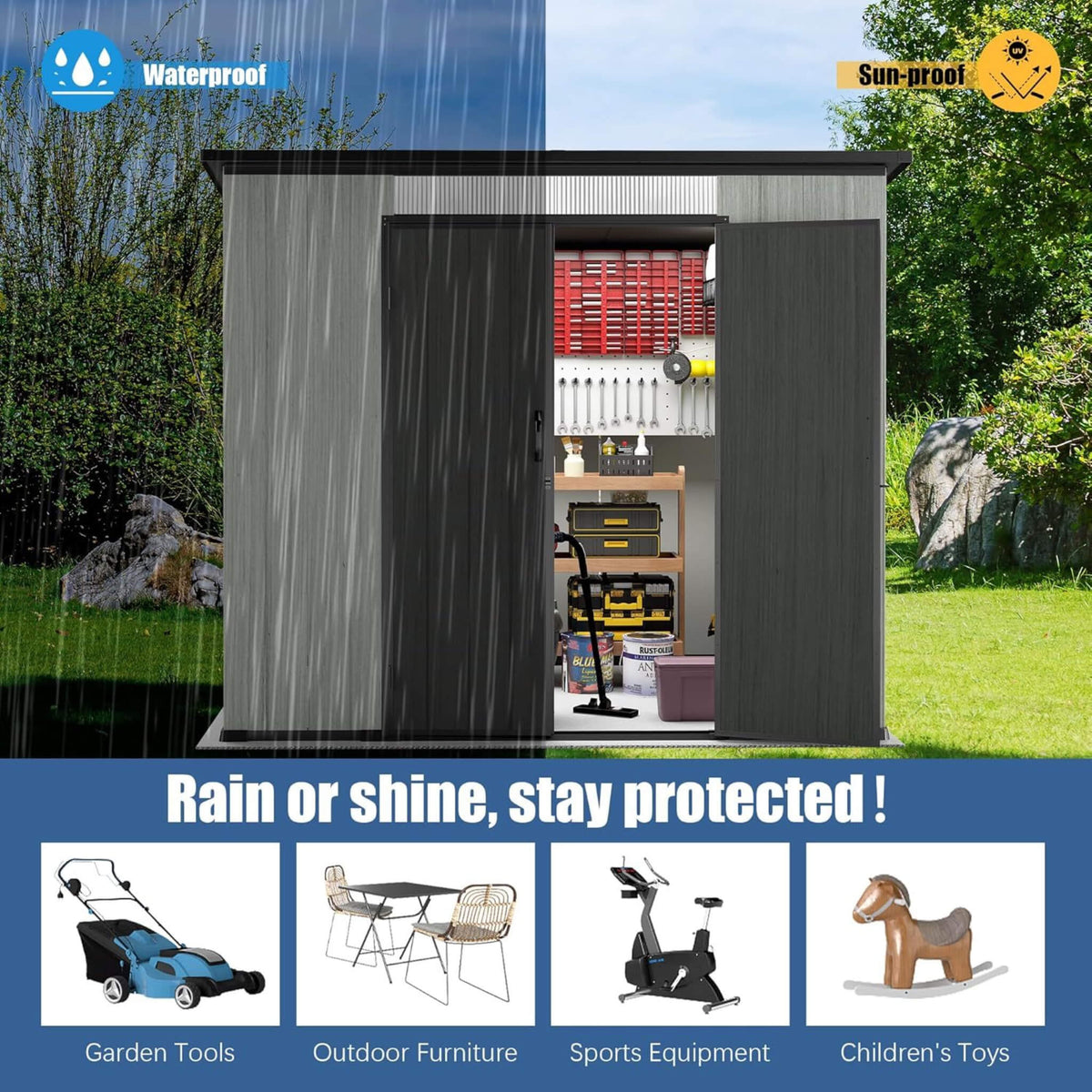 [06X08FT] Alora Outdoor Resin Storage Shed With Lockable Double Doors And Sloping Roof (SAK73286)