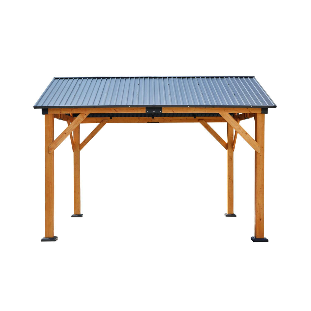 [09X11FT] Alora Heavy-Duty All-Weather Hardtop Wooden Carport Gazebo With Galvanized Steel Roof (SAK39187)