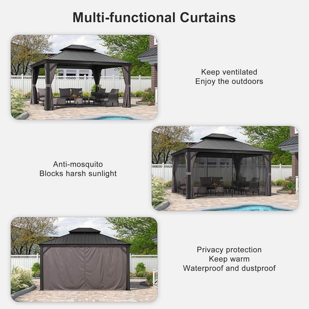 [10X13FT] Alora Large Premium Outdoor Hardtop Aluminum Gazebo With Galvanized Steel Double Roof (SAK74826)