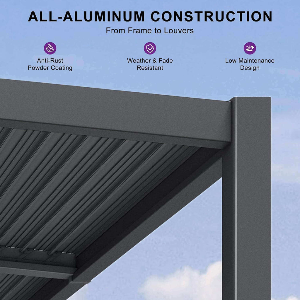 [10X14FT] Alora Modern Louvered Aluminum Pergola With Sloped Roof (SAK44815)