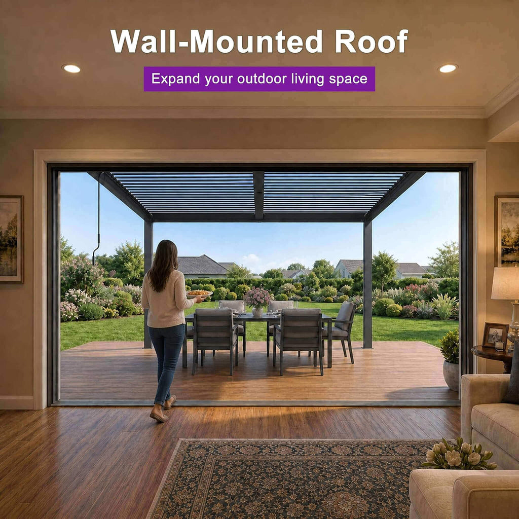 [10X14FT] Alora Modern Wall-Mounted Louvered Pergola With Aluminum Frame (SAK30048)