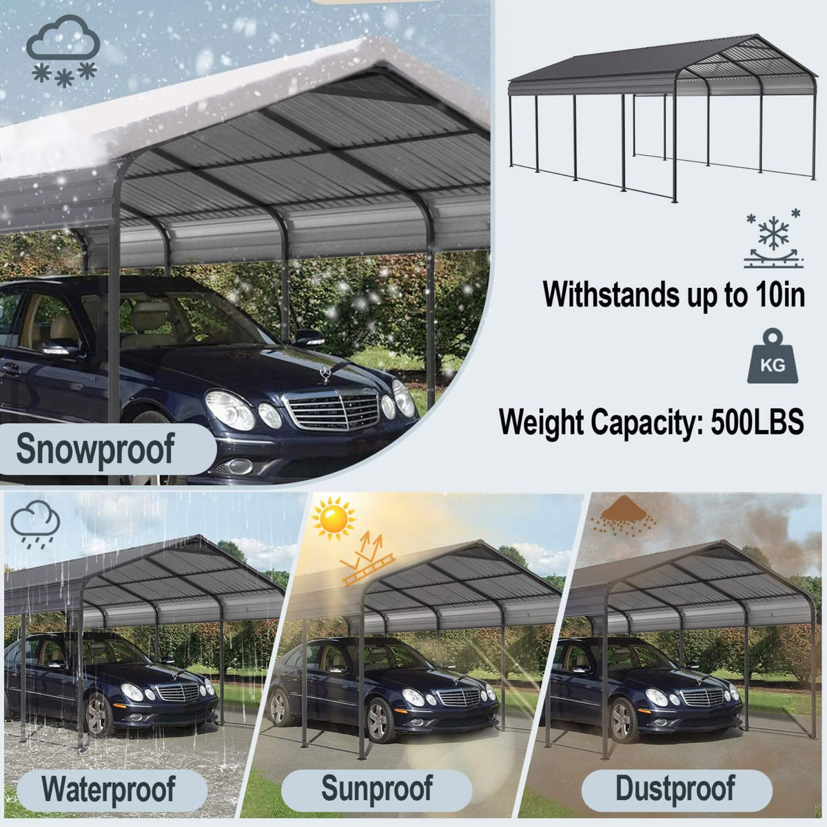 [12X20FT] Alora Heavy-Duty Metal Carport With Galvanized Steel Roof For Car, Boats And Trucks, Gray (SAK95562)