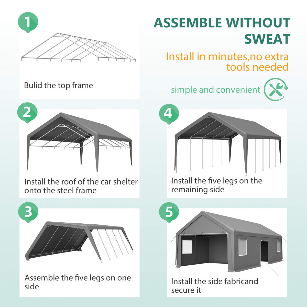 [13X26FT] Alora Heavy-Duty Carport Canopy With Roll-Up Doors And Windows (SAK14975)