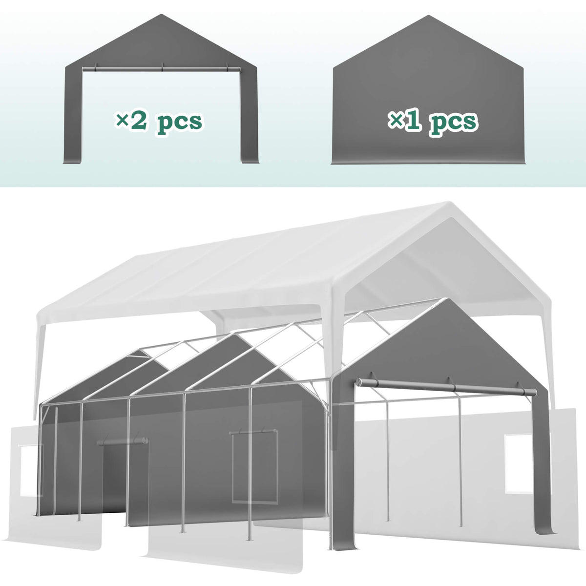 [13X26FT] Alora Heavy-Duty Carport Canopy With Roll-Up Doors And Windows (SAK14975)