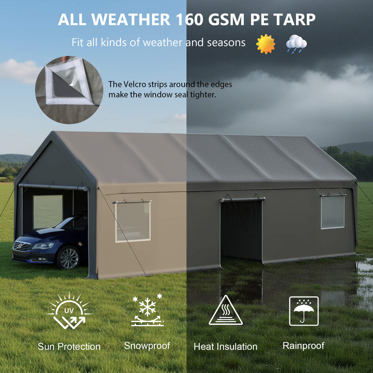 [13X26FT] Alora Heavy-Duty Carport Canopy With Roll-Up Doors And Windows (SAK14975)