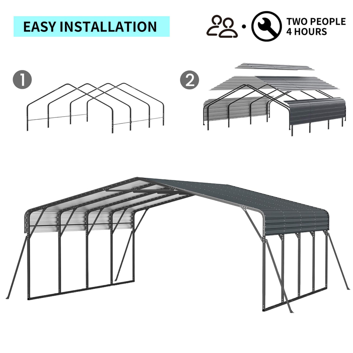 [20X20FT] Alora Extra Large Heavy-Duty Outdoor Metal Carport With Galvanized Steel Roof For Cars, Boats And Trucks (SAK75633)