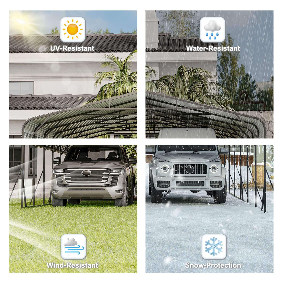 [20X30FT] Alora Heavy-Duty Wind-Resistant Steel Roof Carport With Triangular Frame (SAK94812)
