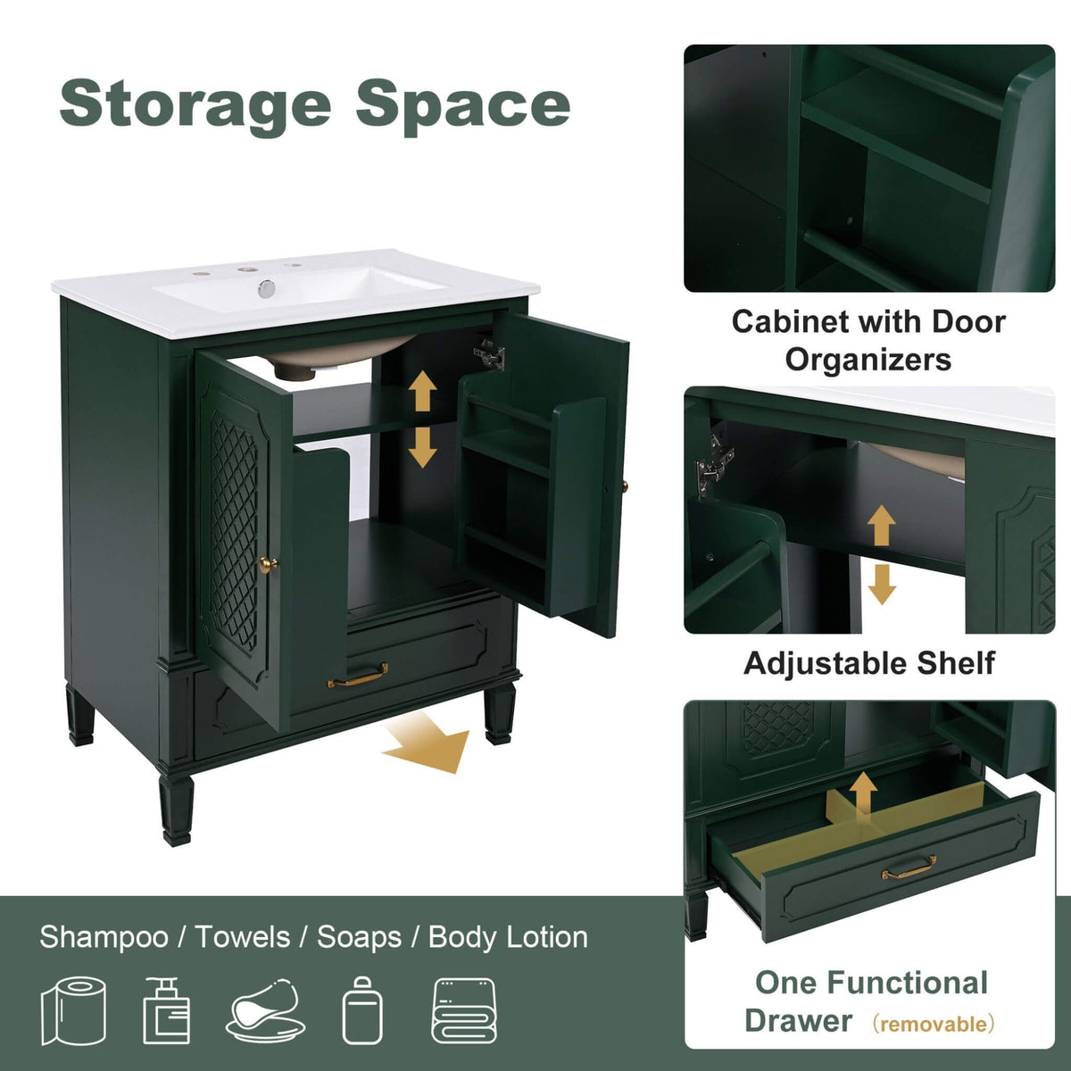 Nuvia 60-Inch Green Vintage Double Sink Vanity With Cabinets And Drawers (SAK26149)