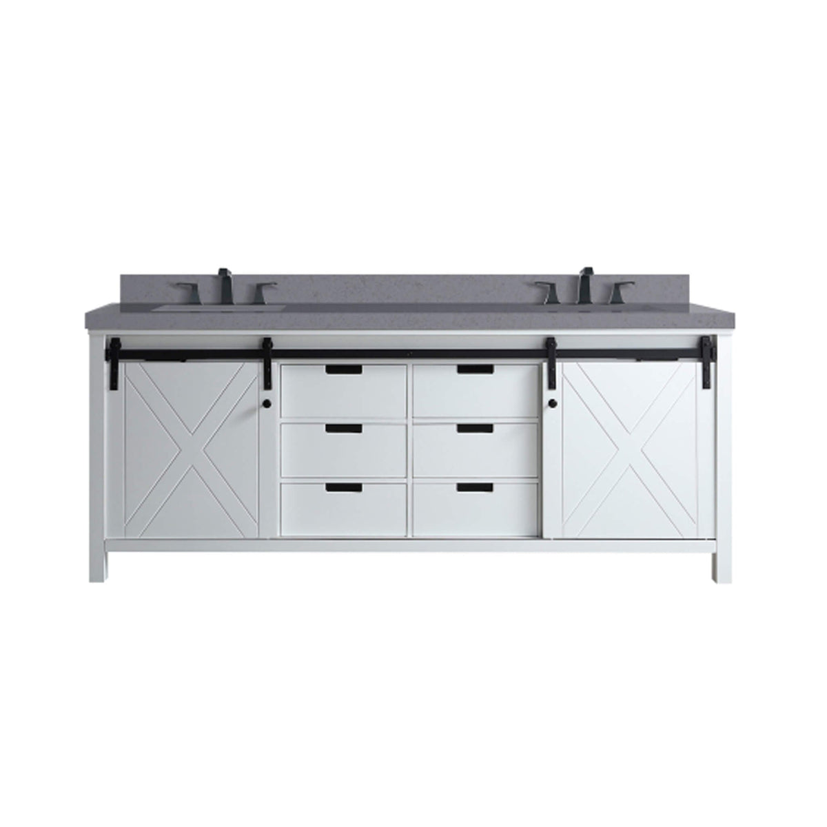Nuvia White Bathroom Vanity With Gray Quartz Top And Faucet Set (SAK40685)