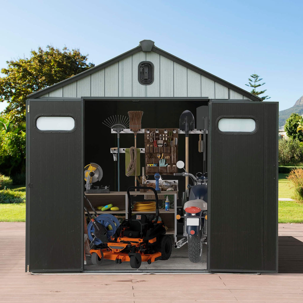 [06X08FT] Alora Heavy-Duty Outdoor All-Weather Resin Storage Shed With Lockable Doors, Windows, And Vents (SAK39874)