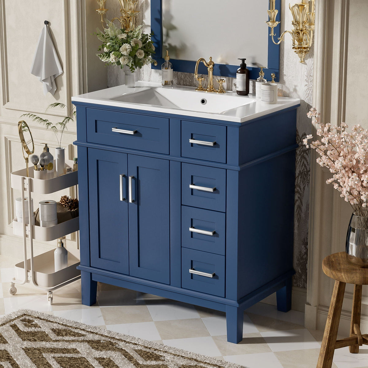 Modern Bathroom Vanity With Sink, Storage Cabinet, Soft Close Doors, Deep & Standard Drawers