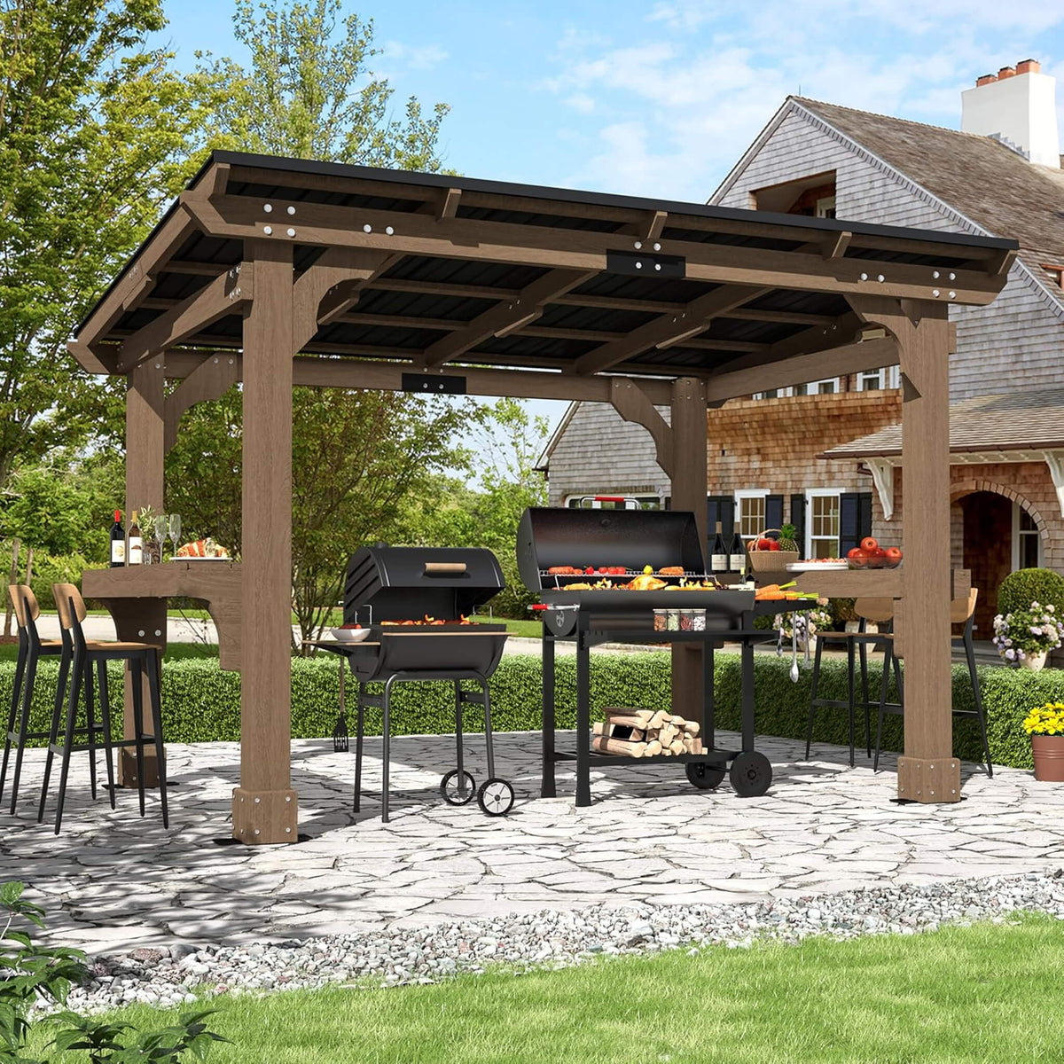 Alora Heavy-Duty Premium Wooden Grill Gazebo With Sloped Metal Roof (SAK61583)