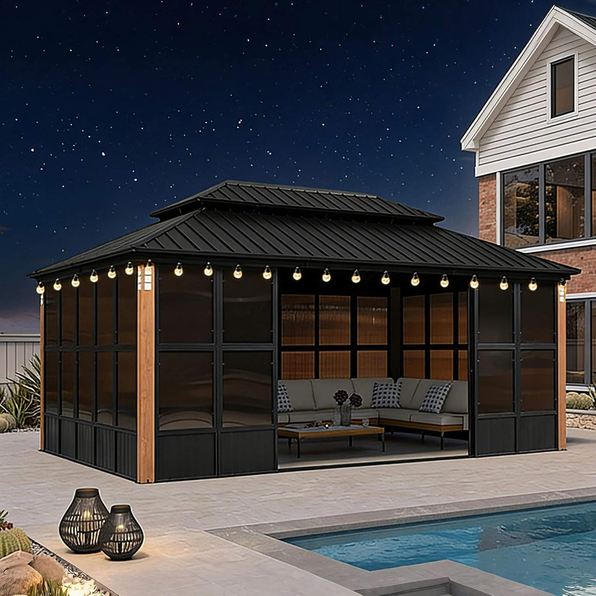 Alora Oasis Luxury Heavy-Duty Hardtop Sunroom With Aluminum Frame And LED Lights (SAK79102)