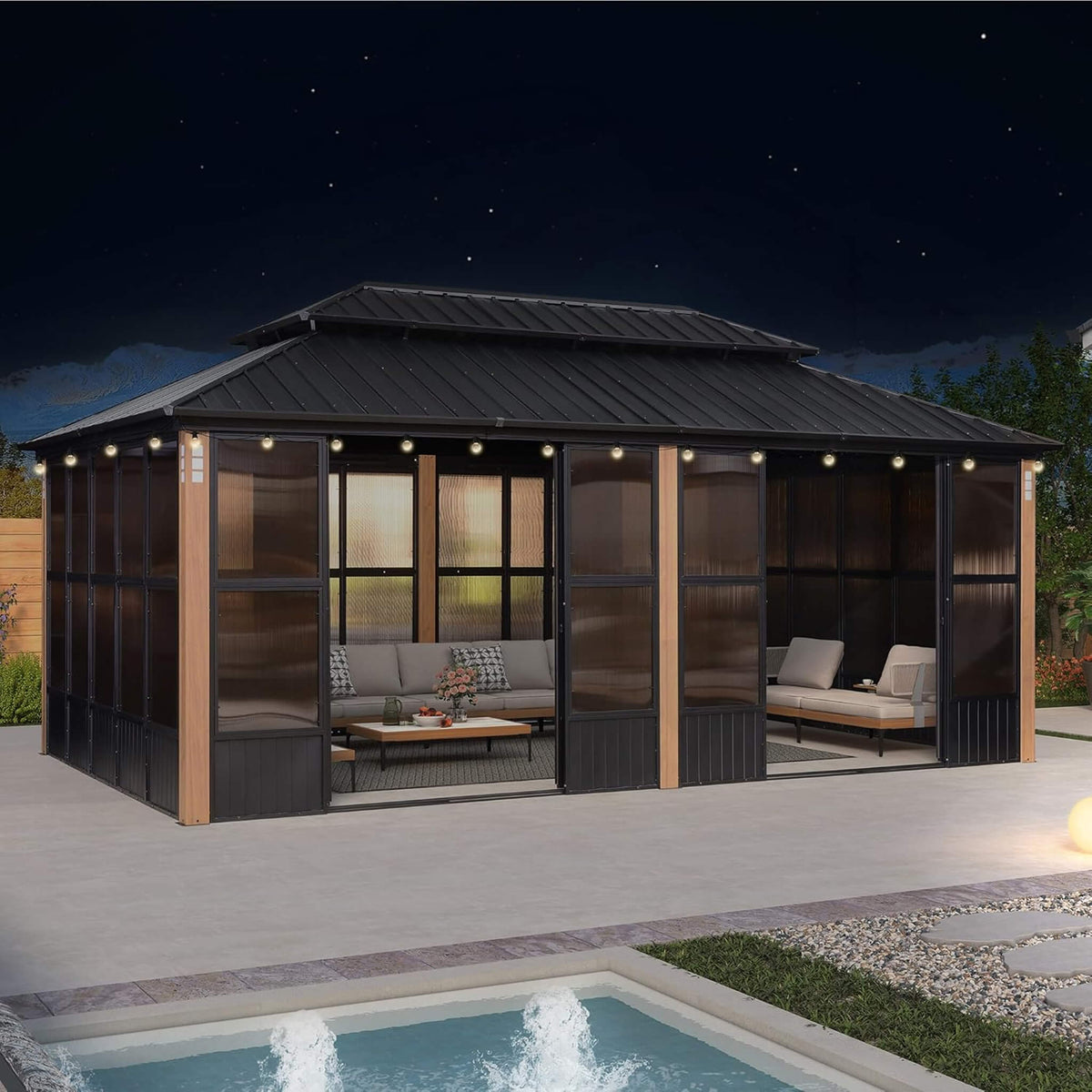 Alora Oasis Luxury Heavy-Duty Hardtop Sunroom With Aluminum Frame And LED Lights (SAK79102)