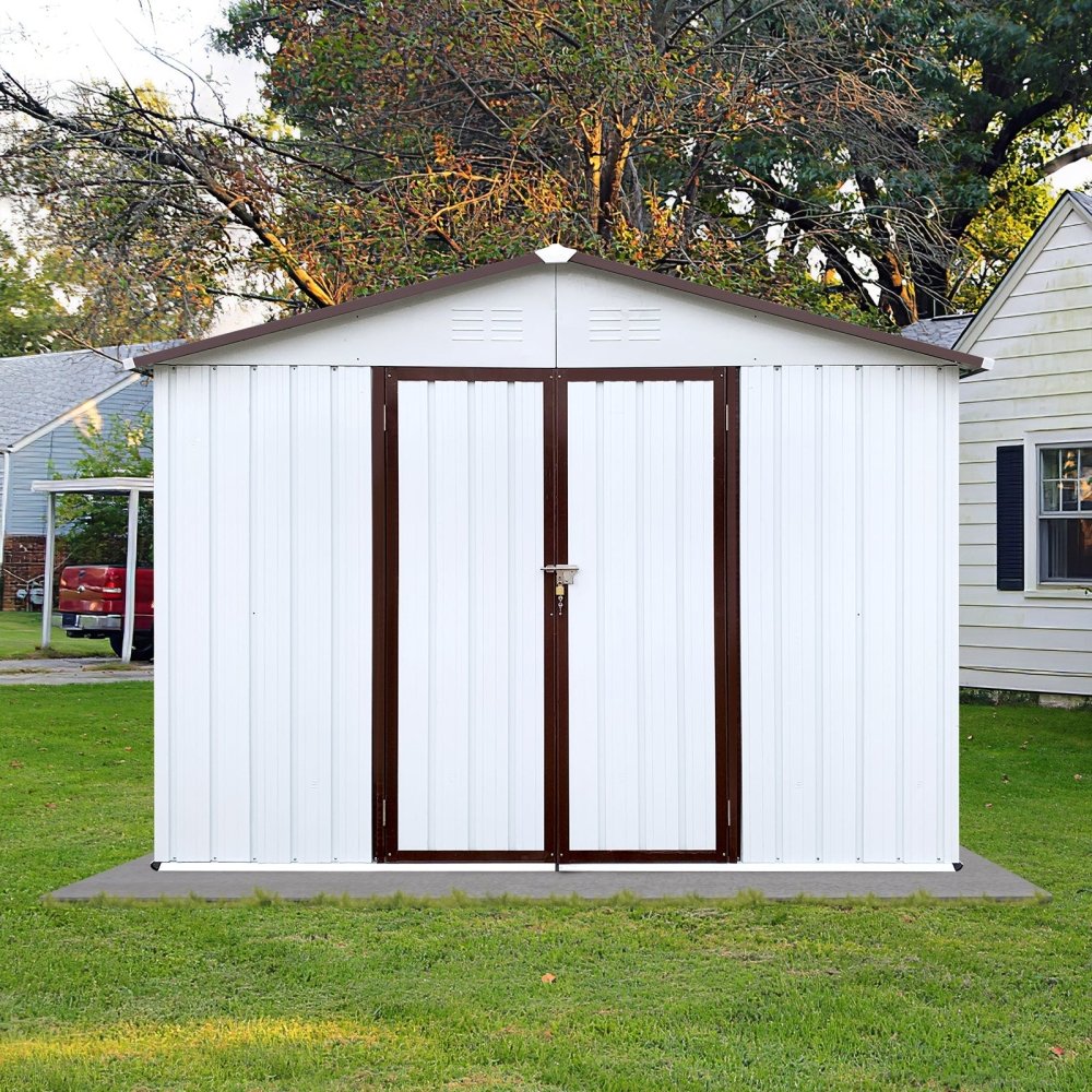 [08X10FT] Alora Premium Large White Outdoor Metal Garden Storage Shed (SAK93617)