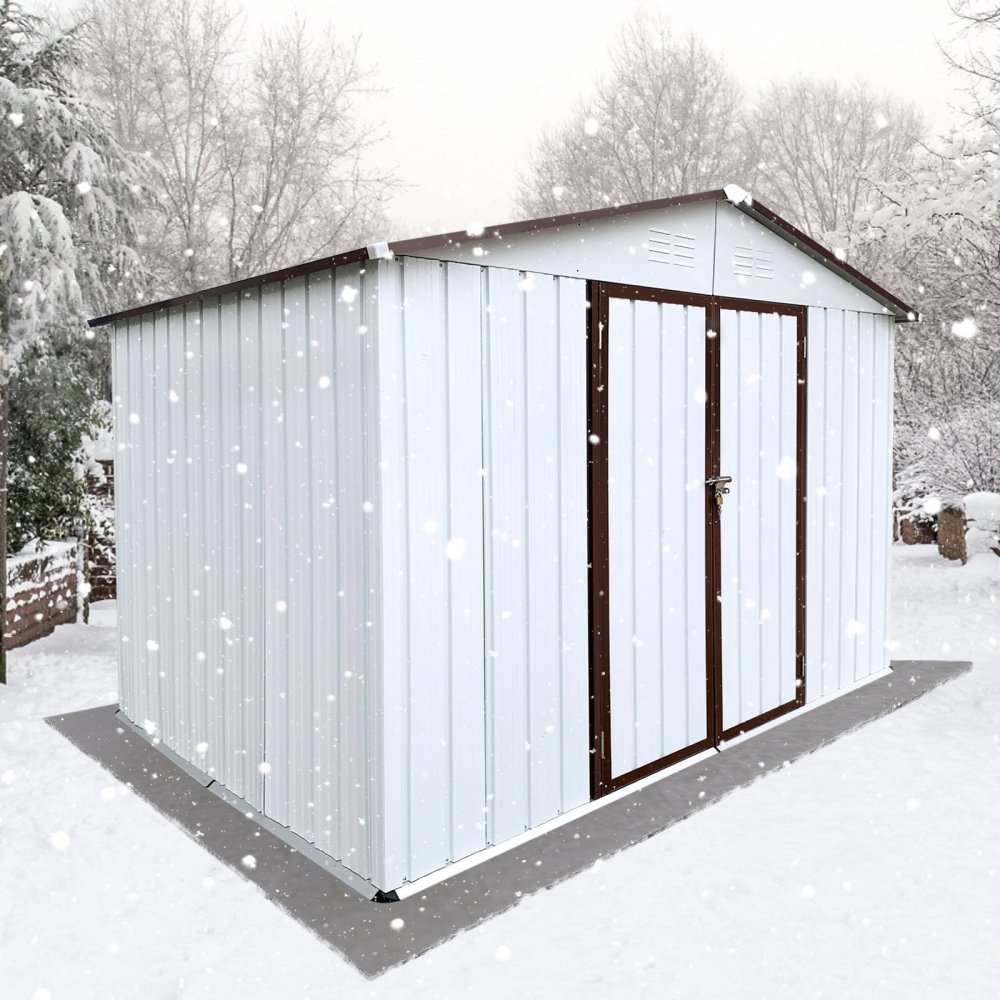 [08X10FT] Alora Premium Large White Outdoor Metal Garden Storage Shed (SAK93617)