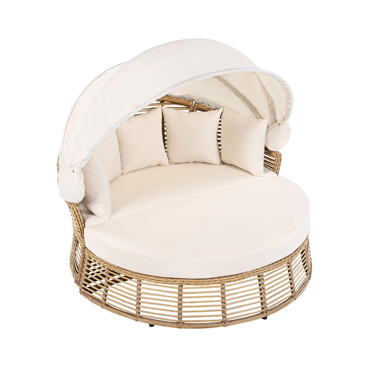 Alora 53-Inch Outdoor Patio Rattan Round Wicker Daybed With Retractable Canopy (SAK69241)