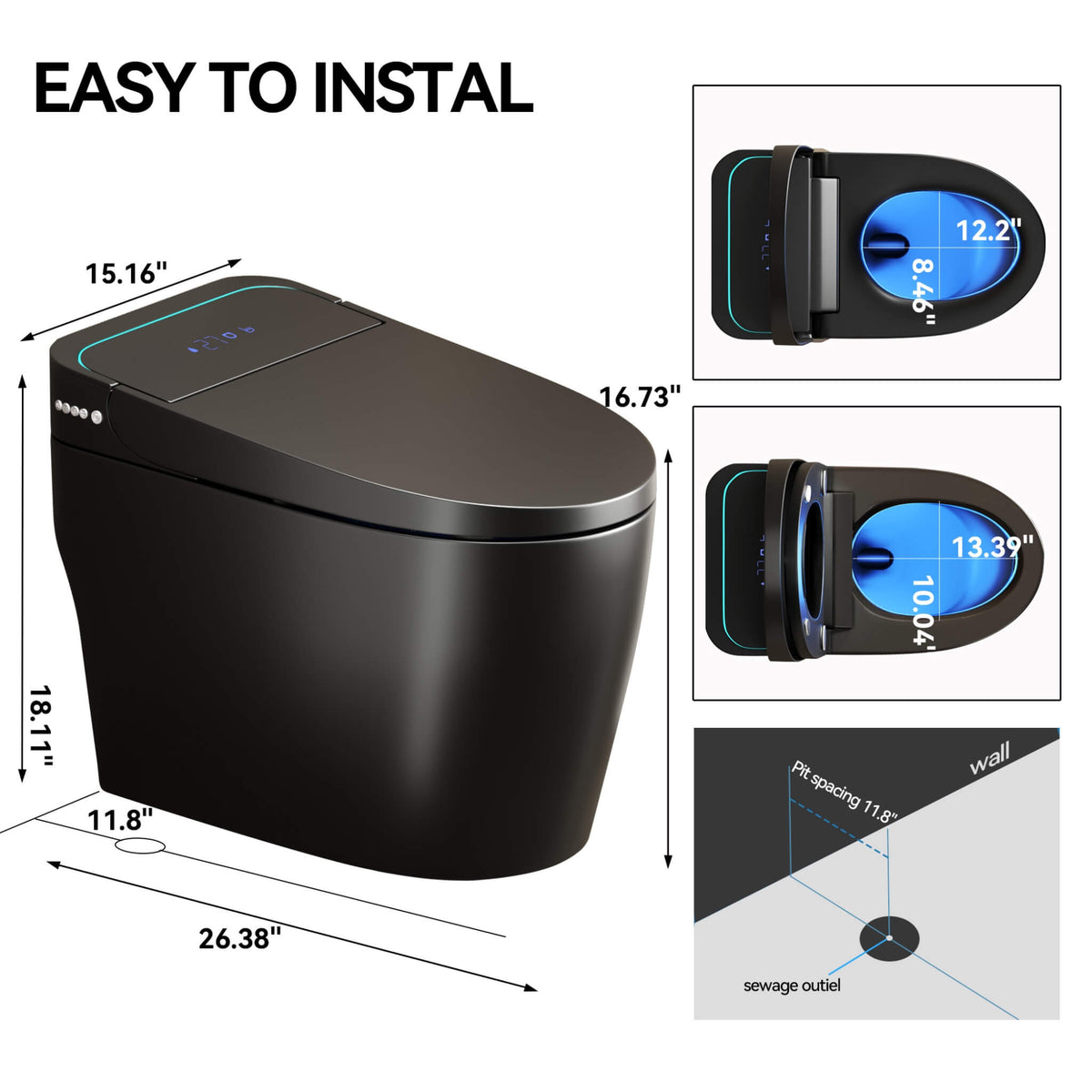 Nuvia Smart One-Piece Bidet Toilet With Auto Open/Close Seat And Dryer (SAK86135)